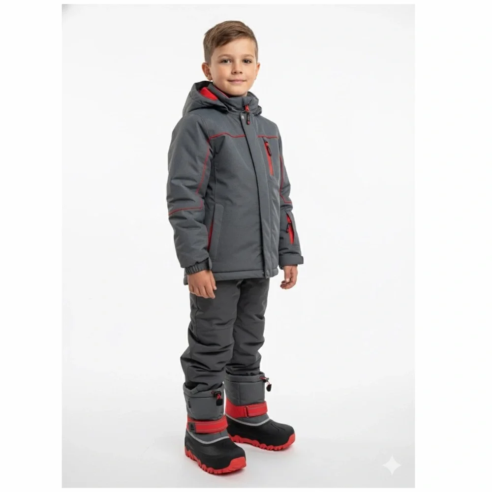Denali Kids Snow Boots – Gray & Red – Size 4 - Picture 2 of 16